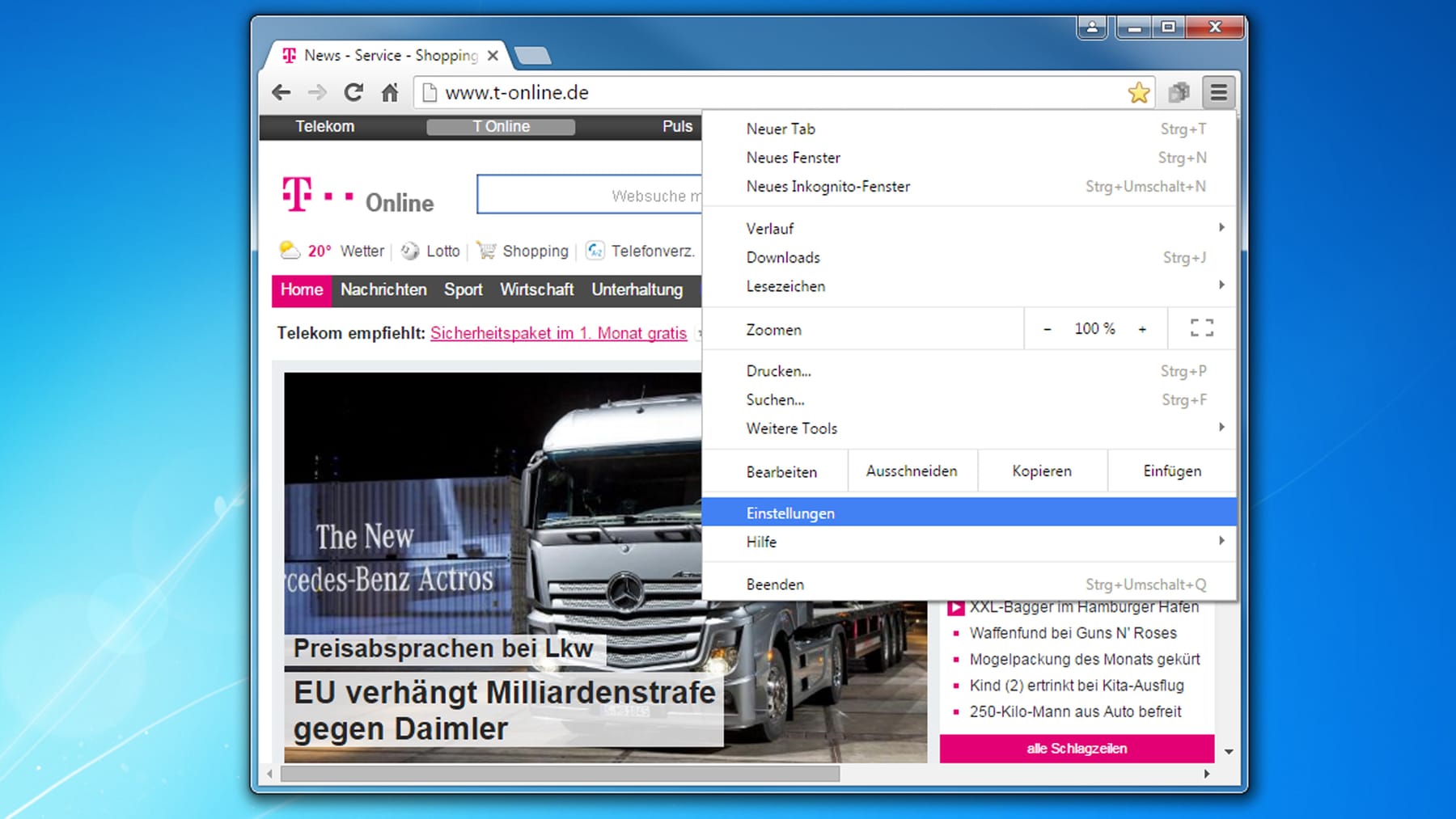 t-online.de als Startseite in Chrome einrichten