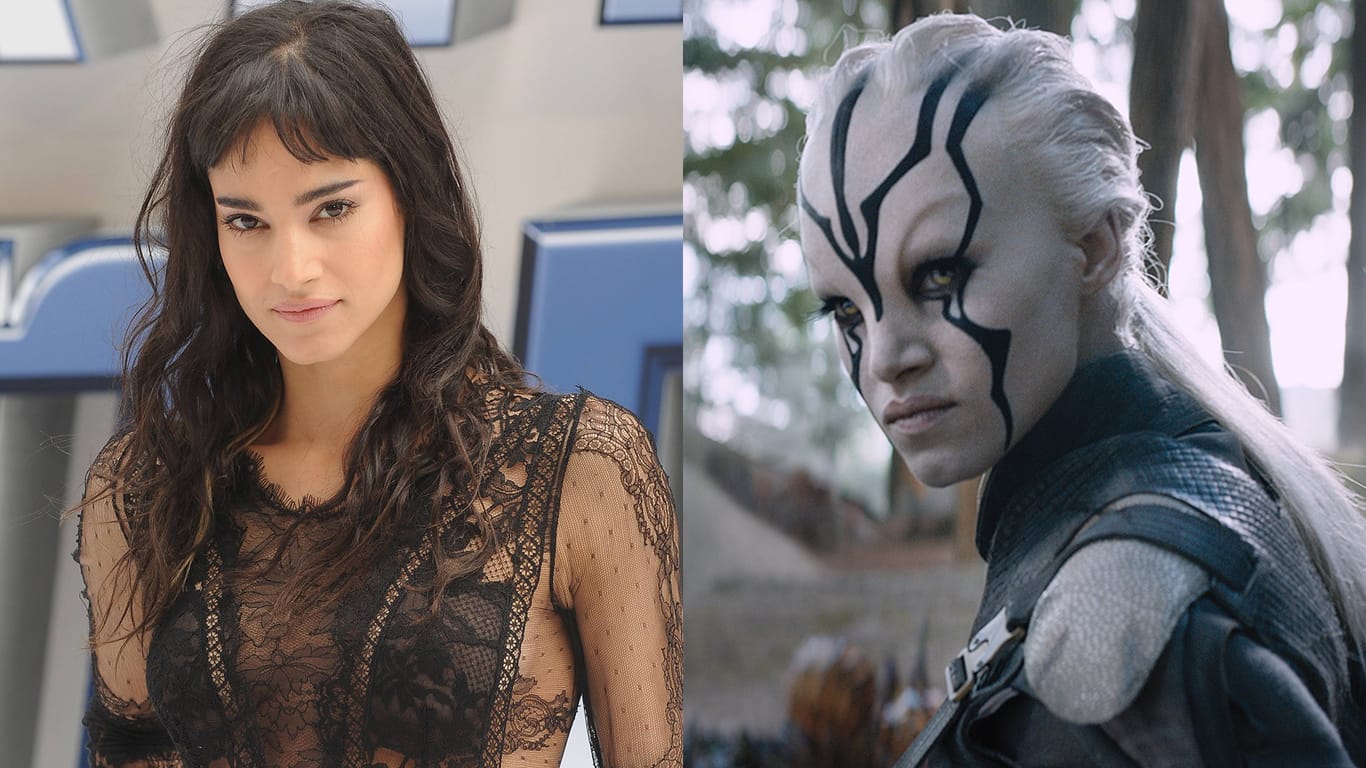 Sofia Boutella als Jaylah in "Star Trek Beyond" (r) und ohne Alien-Make-up.