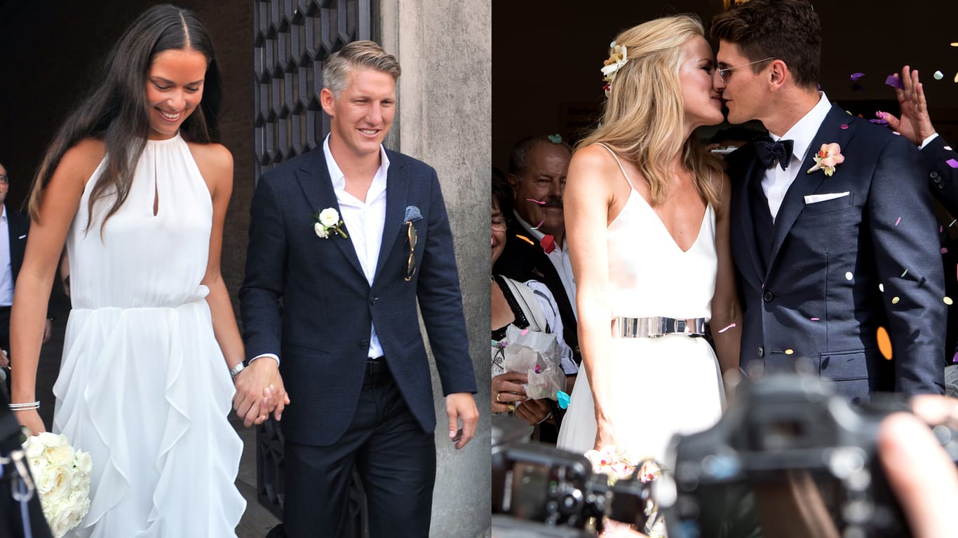 Ana Ivanovic und Bastian Schweinsteiger sowie Carina Wanzung und Mario Gomez (v. li.) haben geheiratet.
