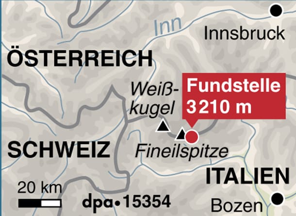 Die Ötzi-Fundstelle in den Ötztaler Alpen.