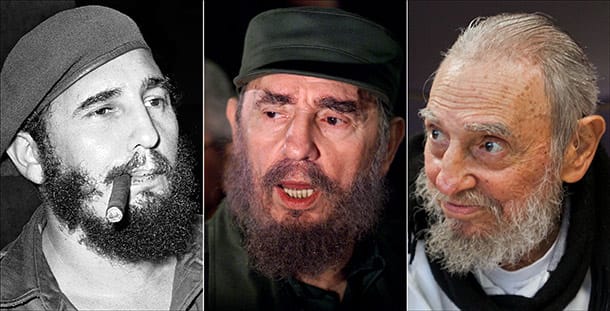Fidel Castro in den Jahren 1961, 2000 und 2016.
