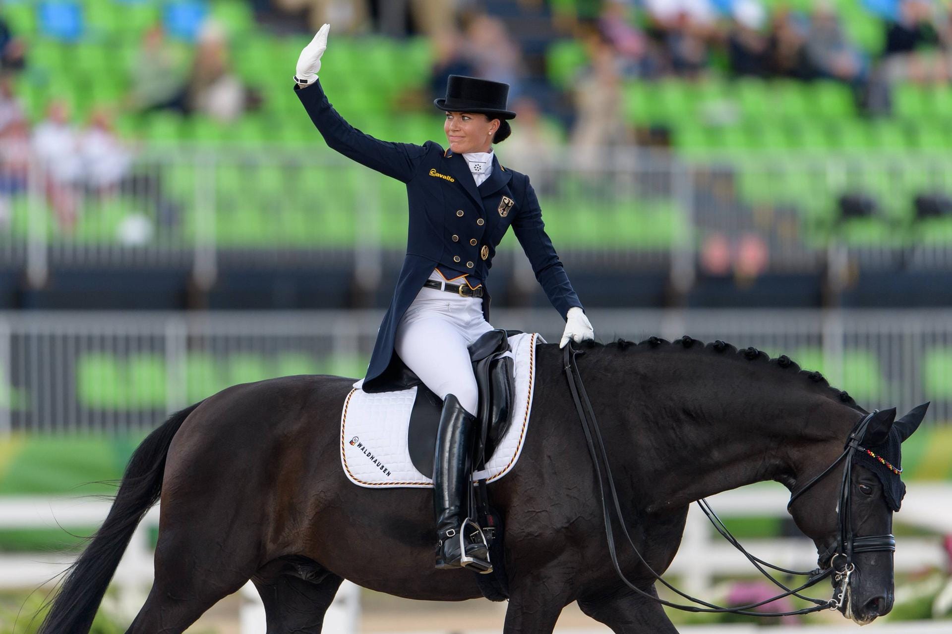 Kristina Broering Sprehe GER auf Desperados beim Finale im Dressurreiten bei den olympischen Somme