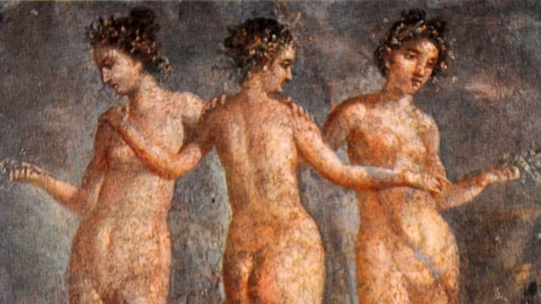 Das römische Fresko "Die drei Grazien" zeigt drei splitternackte Damen.