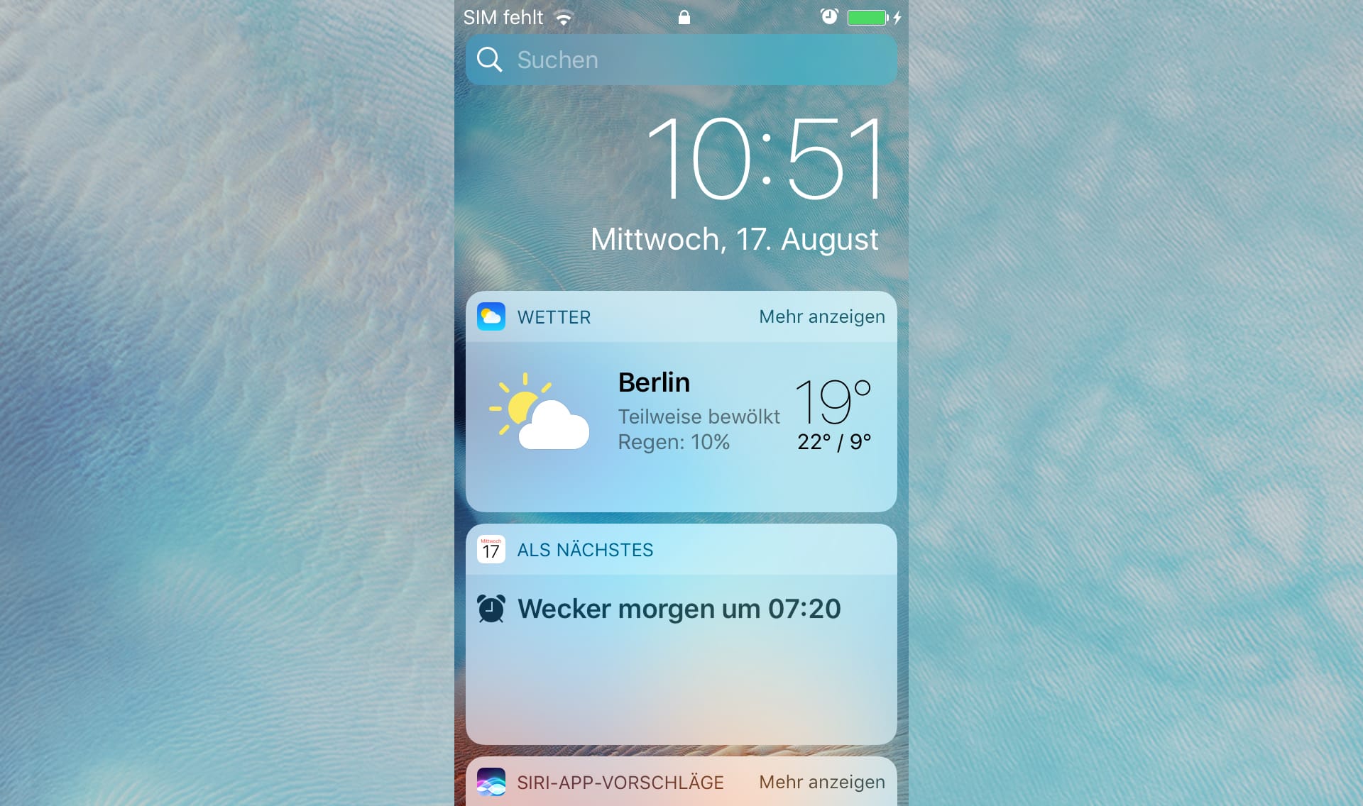 Von links nach rechts zieht man die Widgets auf dem Sperrbildschirm auf.