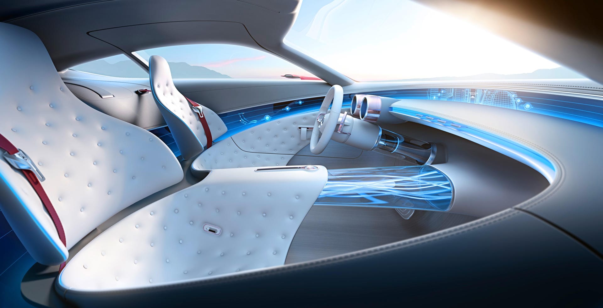 Der Innenraum des Vision Mercedes-Maybach 6: Organisch, fließend und mit umlaufenden Display und Head-up-Displays.