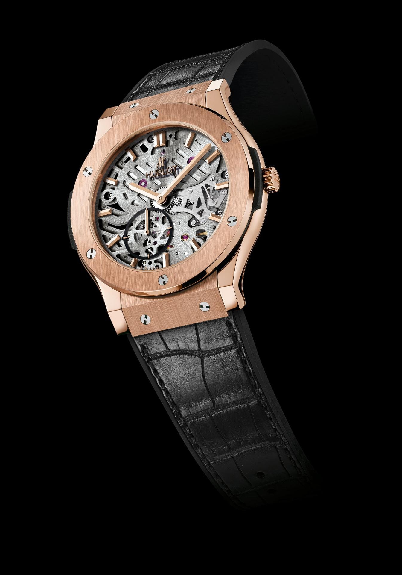 Ein Hingucker ist auch die Hublot Classic Fusion Ultra-Thin Skeleleton King Gold. Für knapp unter 30.000 Euro ist die Uhr zu haben.