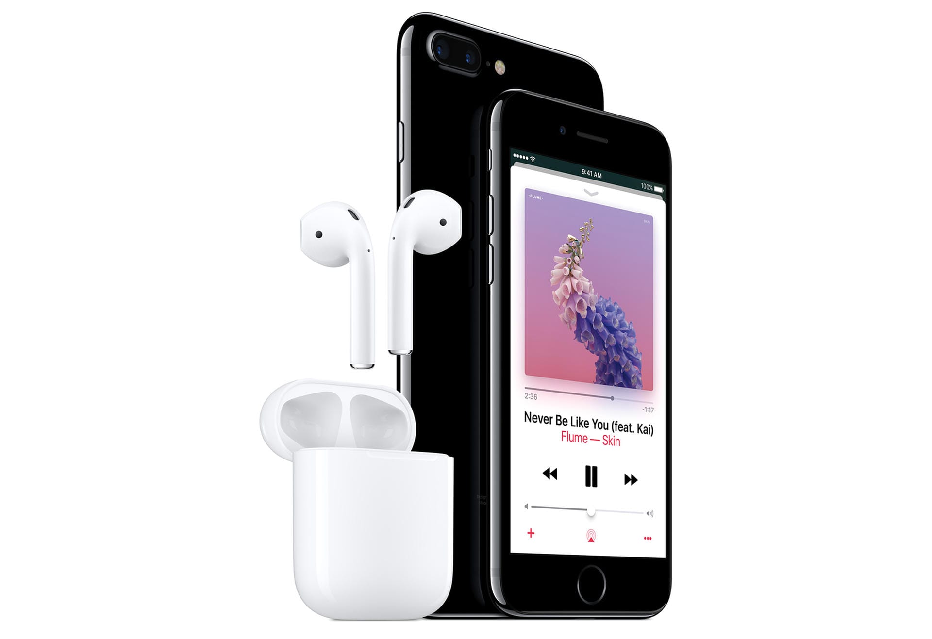 Das iPhone 7 hat keine Klinkenbuchse mehr, Kopfhörer müssen entweder drahtlos oder an der Lightning-Schnittstelle angeschlossen werden. Apple legt passende Kopfhörer bei, dazu wird ein Lightning-Klinken-Adapter mitgeliefert.