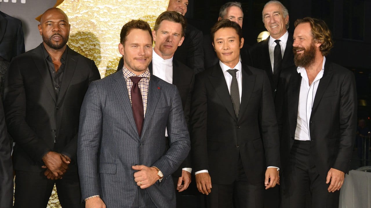 Ein Teil der Glorreichen: Regisseur Antoine Fuqua mit Chris Pratt, Ethan Hawke, Byung-Hun Lee und Peter Sarsgaard in Torornto.