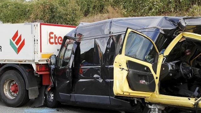 Unfall auf der Großbaustelle auf der A3 bei Obertshausen.