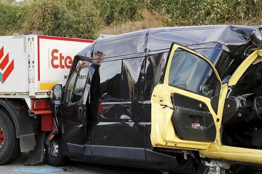 Unfall auf der Großbaustelle auf der A3 bei Obertshausen.