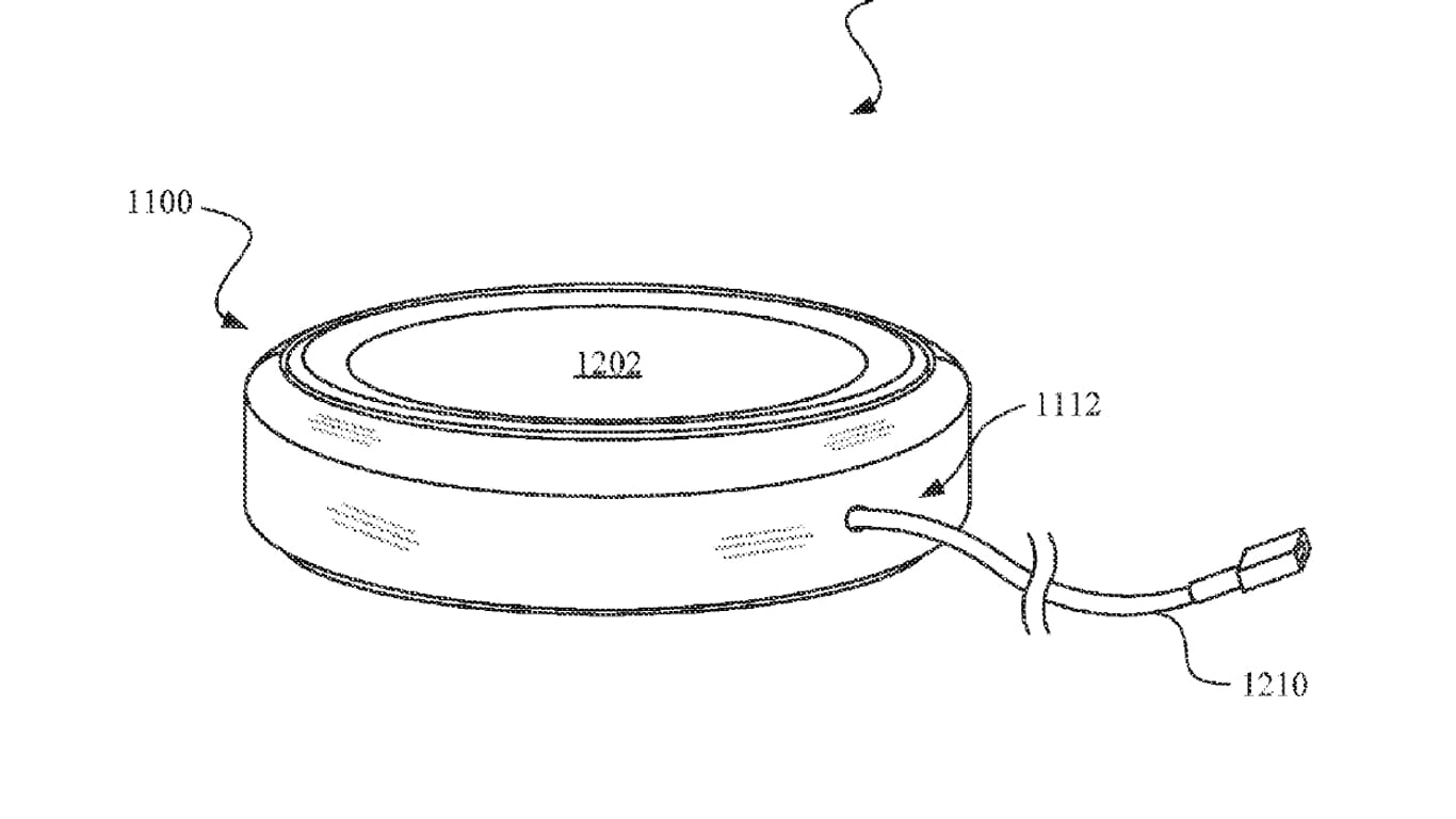 Dieses Bild aus der Patentschrift stellt die Induktion-Ladestation dar. Sie wird mit einem USB Typ C-Stecker mit Strom versorgt.