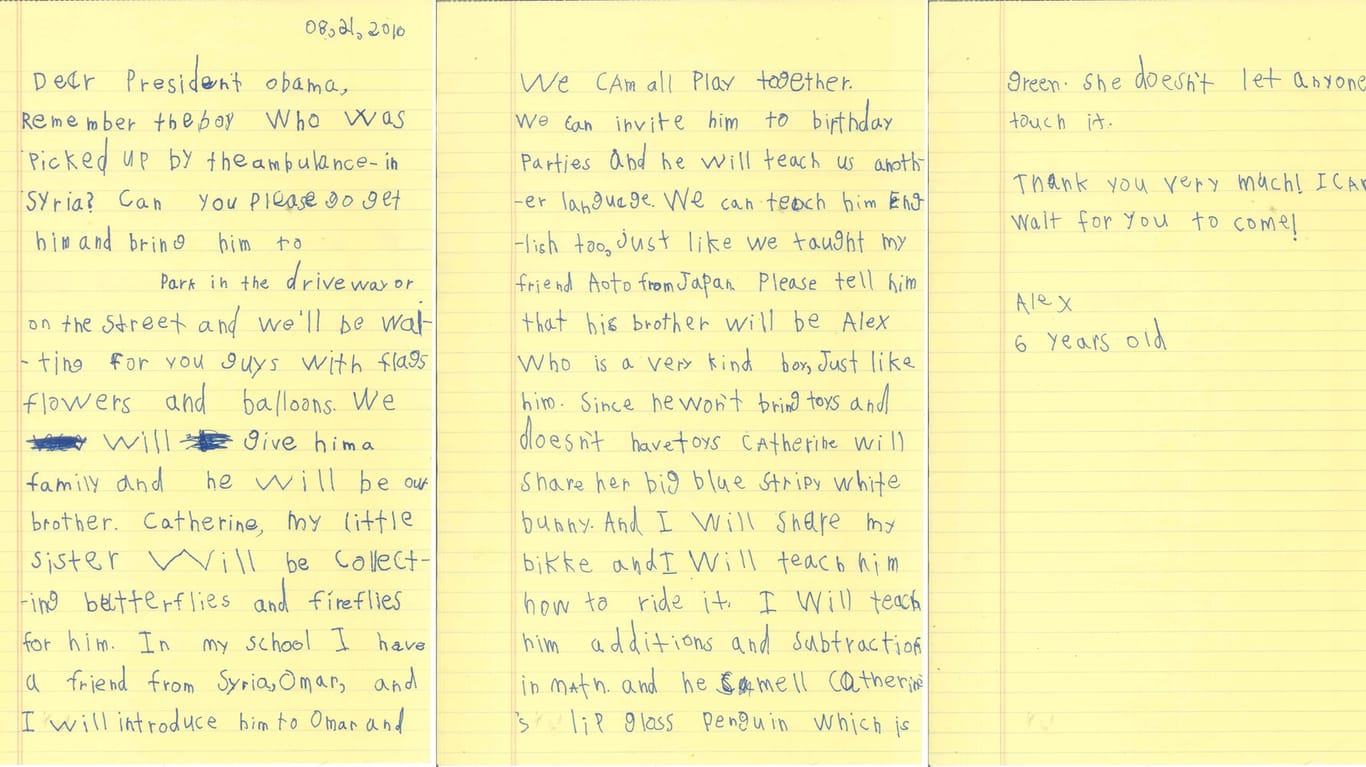 Der Brief des sechsjährigen Alex, veröffentlicht vom Weißen Haus.