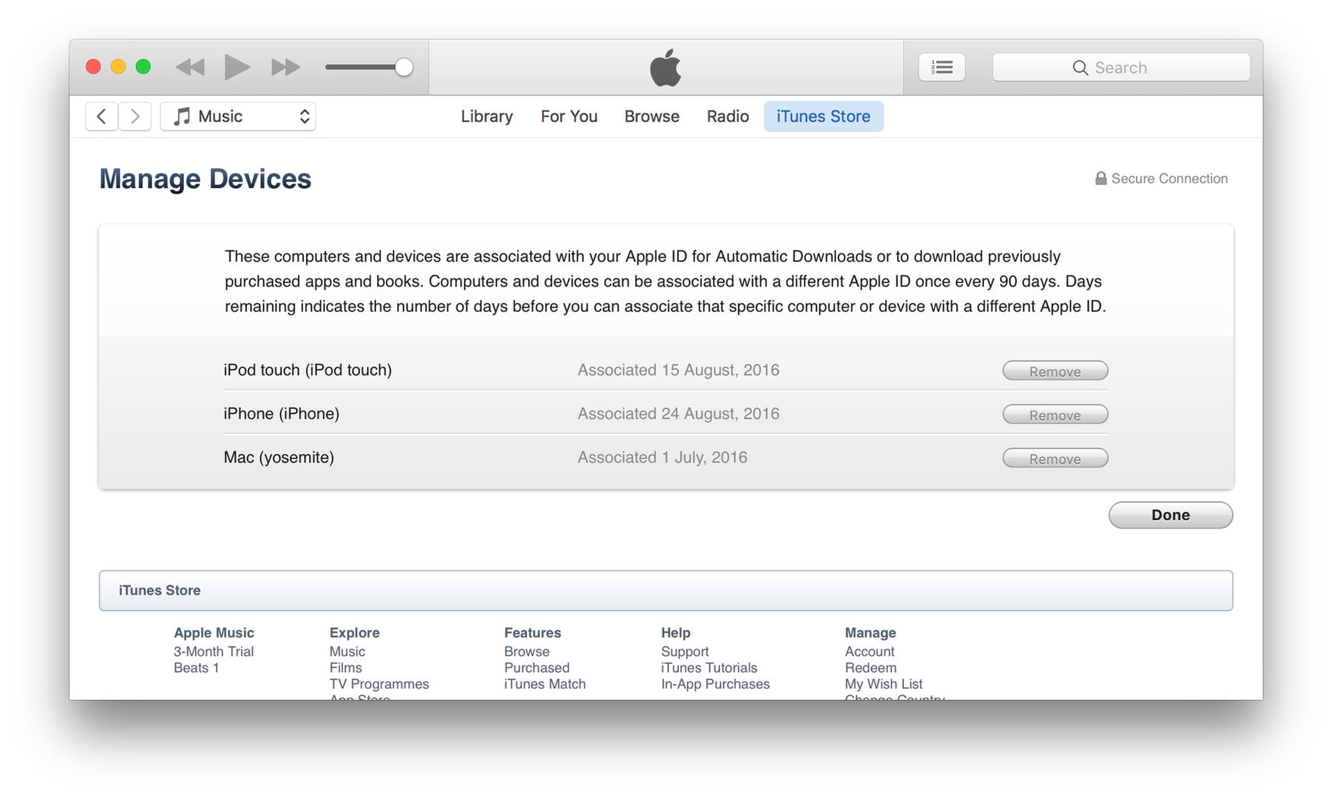Im Account-Bereich des iTunes Store sollte das Gerät noch aus der Liste der autorisierten Geräte entfernt werden.