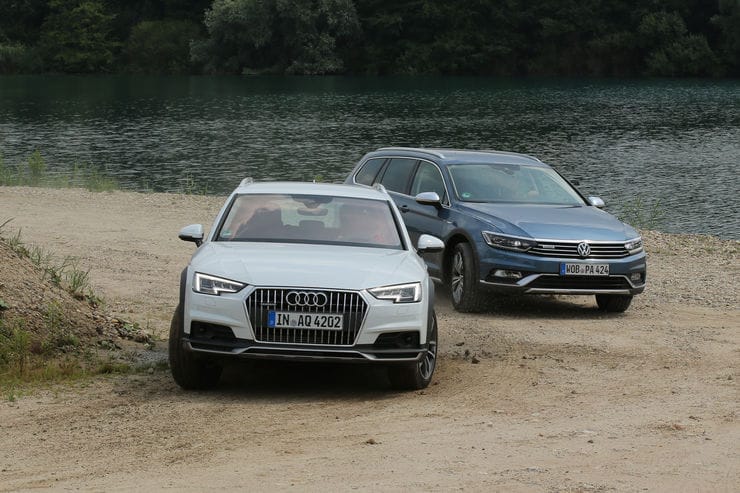 A4 und Passat auf Stelzen. Audi verpasst dem A4 34 Millimeter mehr Bodenfreiheit. Der Passat muss sich mit 28 Millimeter Erhöhung zufriedengeben.