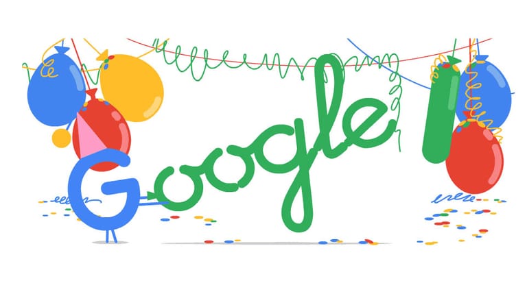 Das Google Doodle zum 18. Geburtstag feiert eine Party.