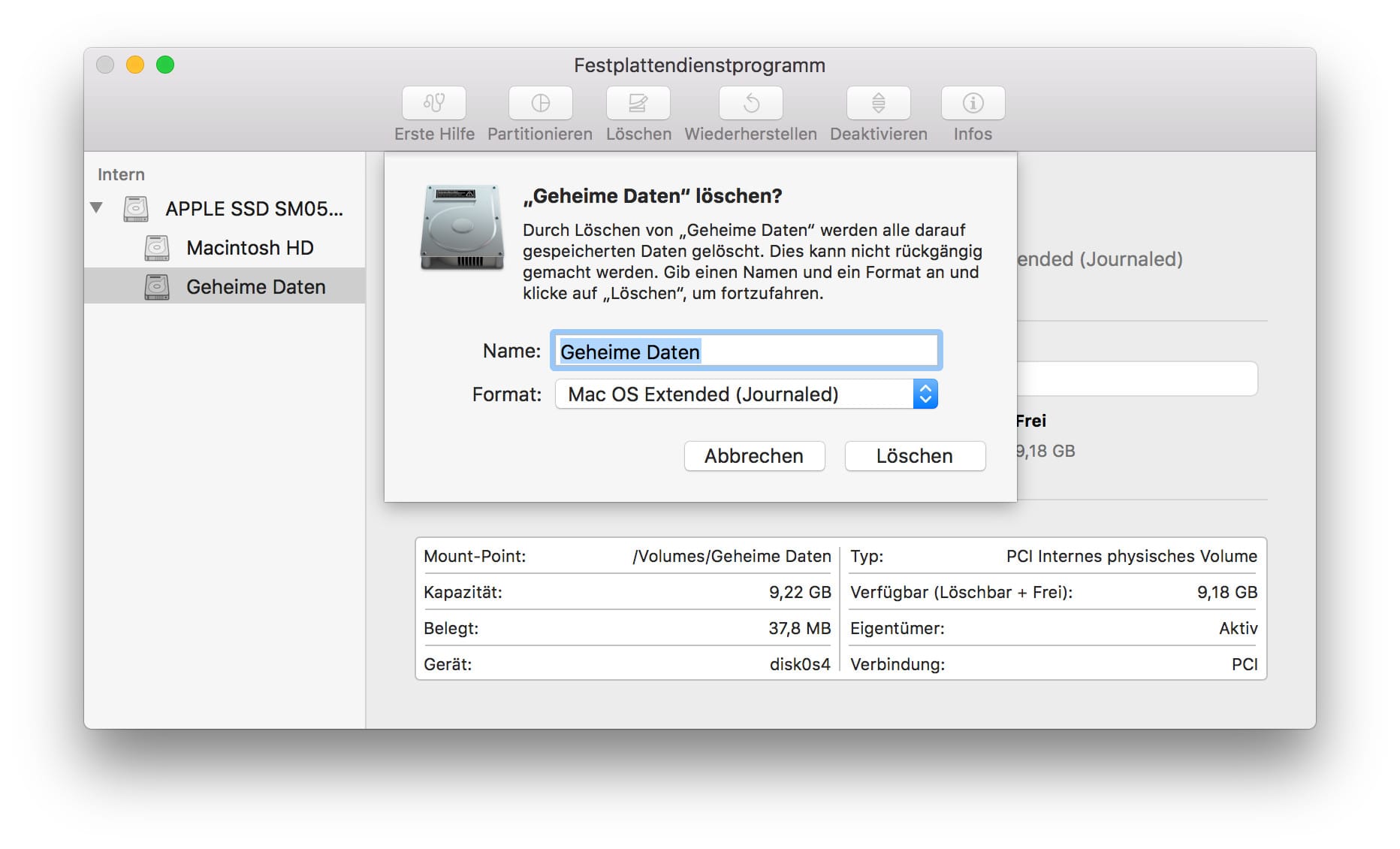Festplatten-Dienstprogramm unter Mac OS X.