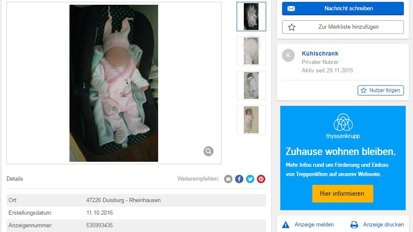 So wurde das Baby im Internet zum Verkauf angeboten.