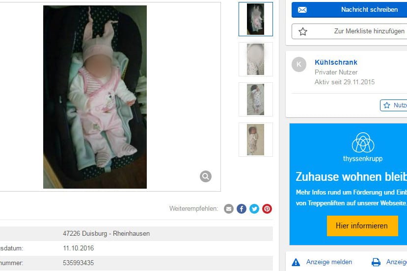 So wurde das Baby im Internet zum Verkauf angeboten.