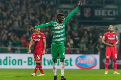 Ousman Manneh von Werder Bremen bejubelt seinen Treffer zum 2:1 gegen Leverkusen.