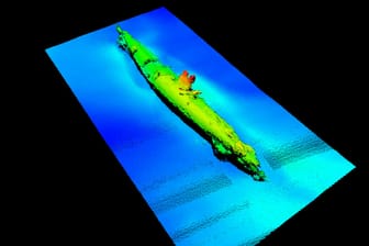 Die Sonaraufnahme zeigt ein gesunkenes U-Boot-Wrack in der Irischen See. Ist es das Wrack der UB-85 aus dem Ersten Weltkrieg?