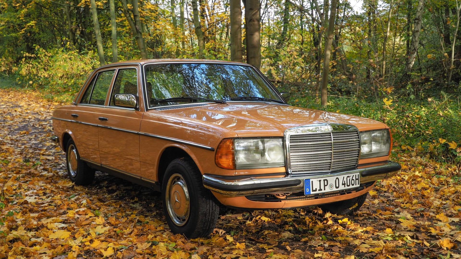 Der Testwagen ist ein Mercedes 280 E von 1978 - in der seltenen Farbe Cayenne Orange (Code 906).