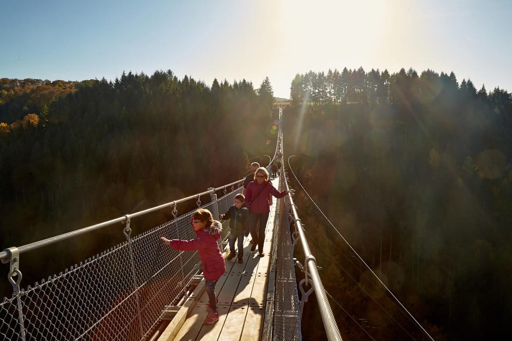 Herbstliches Abenteuer: Ein Gang über die 360 Meter lange Geierlay-Brücke, die längste ihrer Art in Deutschland.