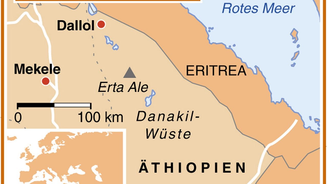 Die Danakil-Wüste liegt im Norden Äthiopiens und in ihrer Mitte der Erta Ale.