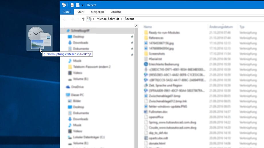 ... ziehen Sie es bei gedrückter Maustaste auf den Desktop oder bei Windows 7 auch direkt ins Startmenü.