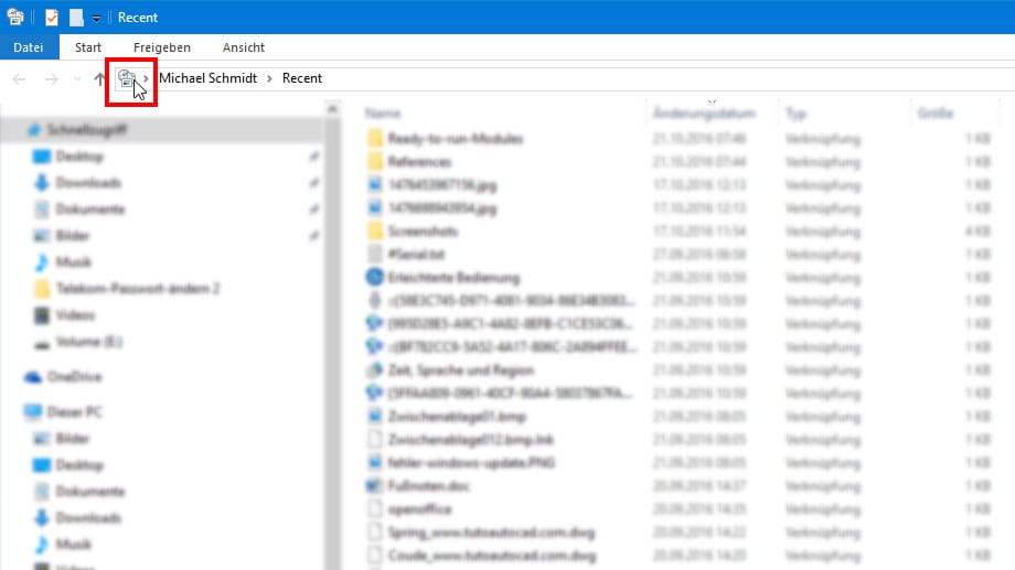 Für den Verlaufordner können Sie eine Verknüpfung auf dem Desktop oder im Startmenü anlegen.