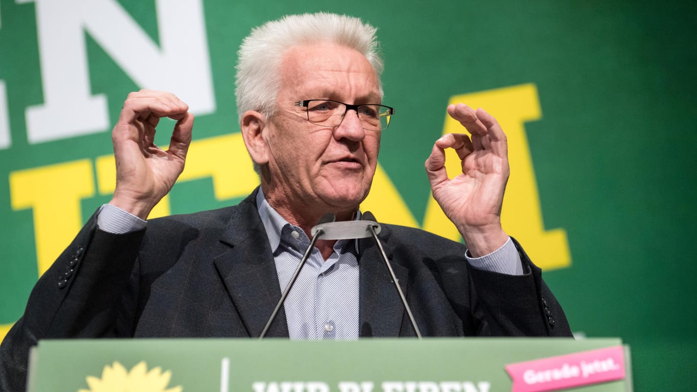 Der baden-württembergische Ministerpräsident Winfried Kretschmann auf dem Parteitag der Grünen.
