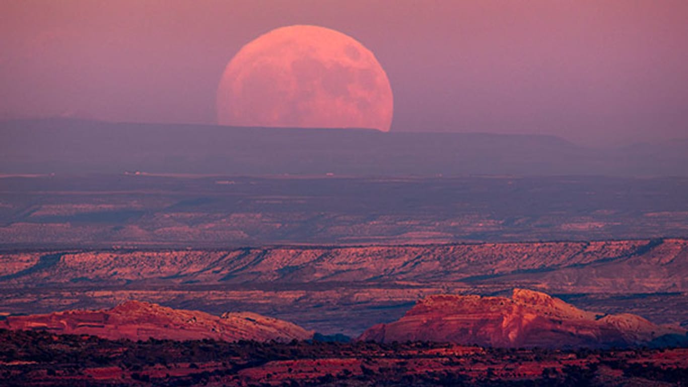 Noch kein Supermond, aber fast: Der Mond geht am 13. November über dem Valley of the Gods in Utah auf.