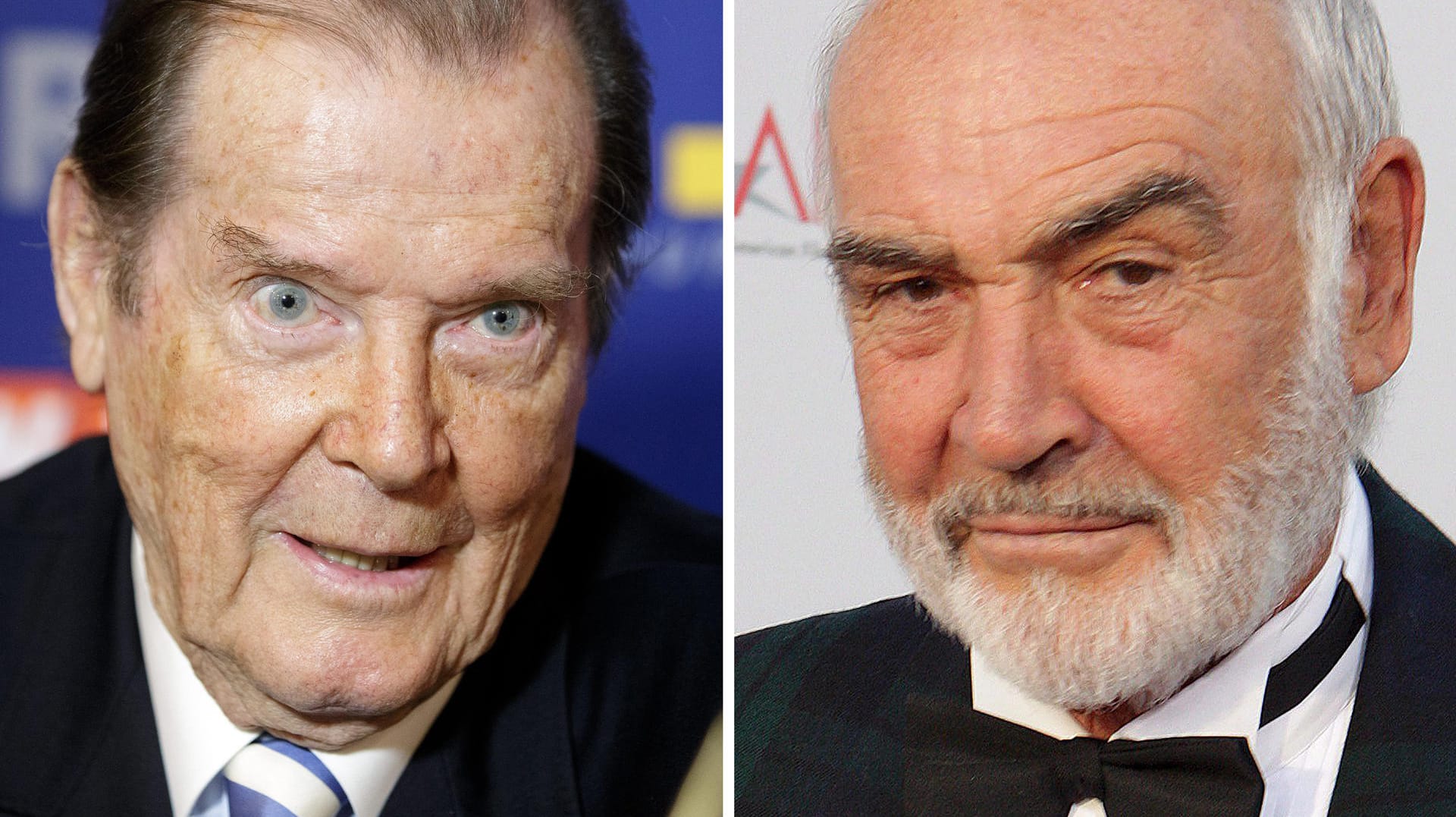 Roger Moore im Jahr 2015, Sean Connery im Jahr 2007.