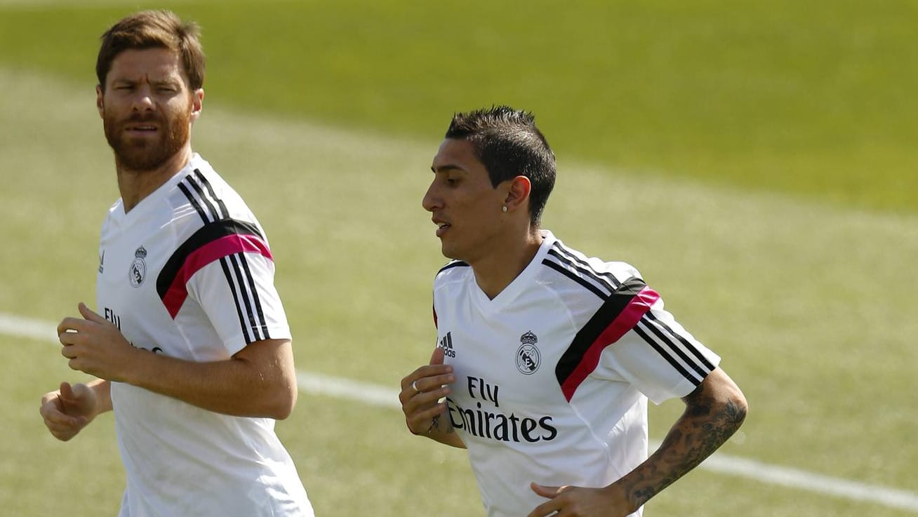 Xabi Alonso (li.) und Ángel Di María 2014 im Real-Training.