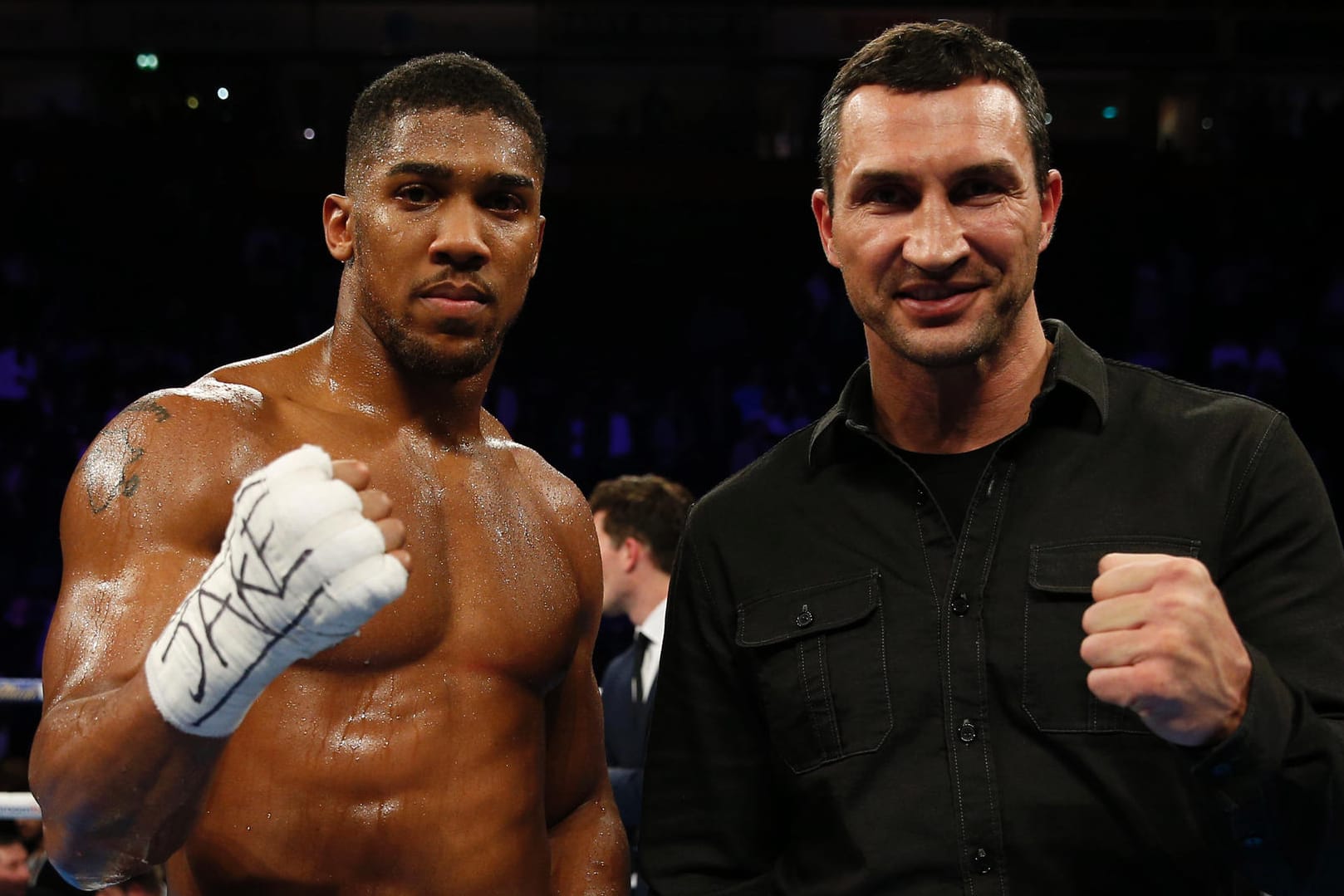 Der WM-Kampf zwischen Anthony Joshua (li.) und Wladimir Klitschko (re.) steigt am 29.April im Wembleystadion.