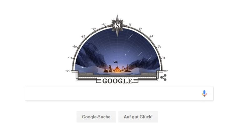 Das Google Doodle vom 14.12.16 zeigt das Camp der Südpol-Expedition vom Amundsen.