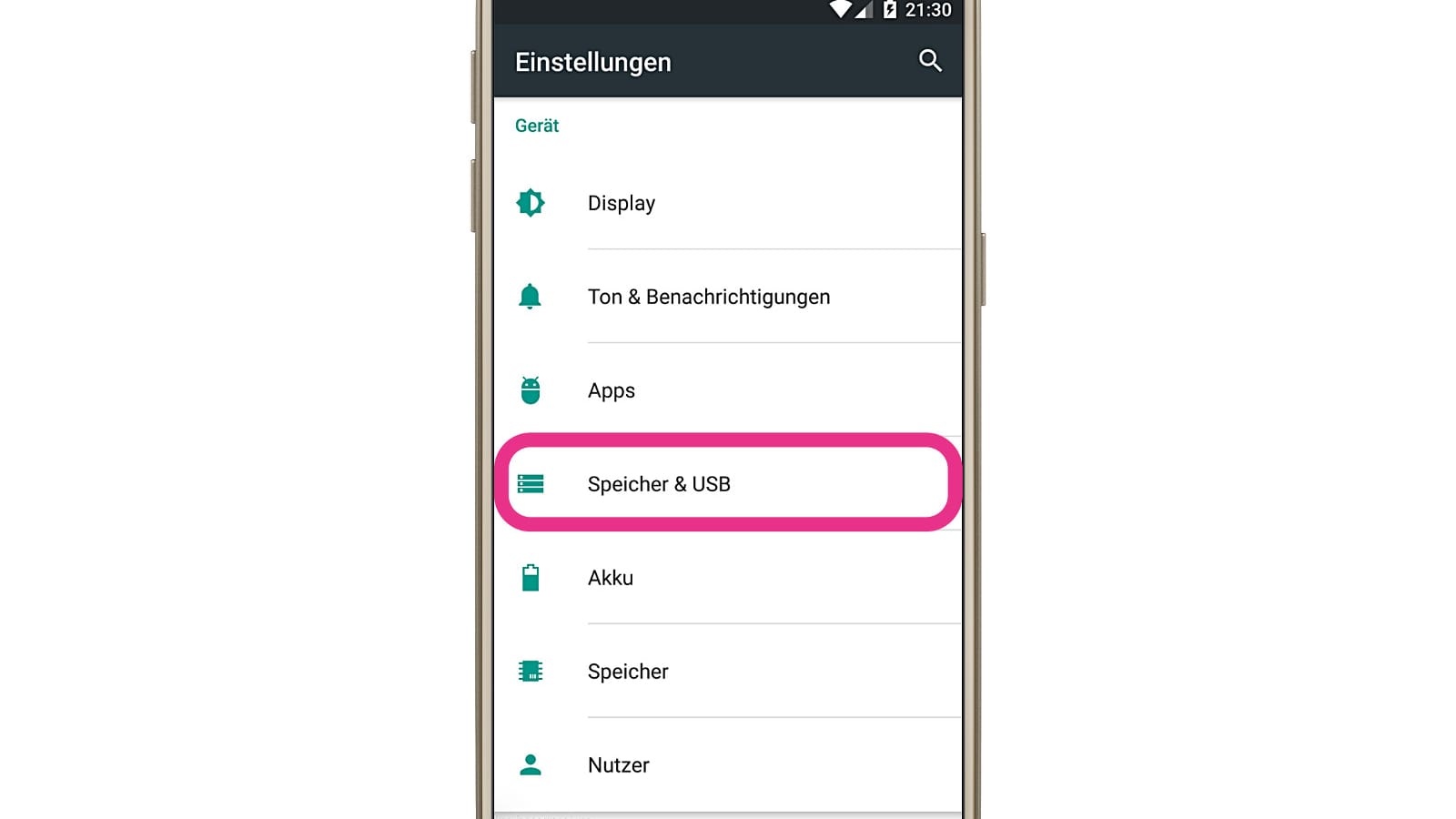 Die integrierte Speicher-App ist über die Einstellungen zu erreichen.