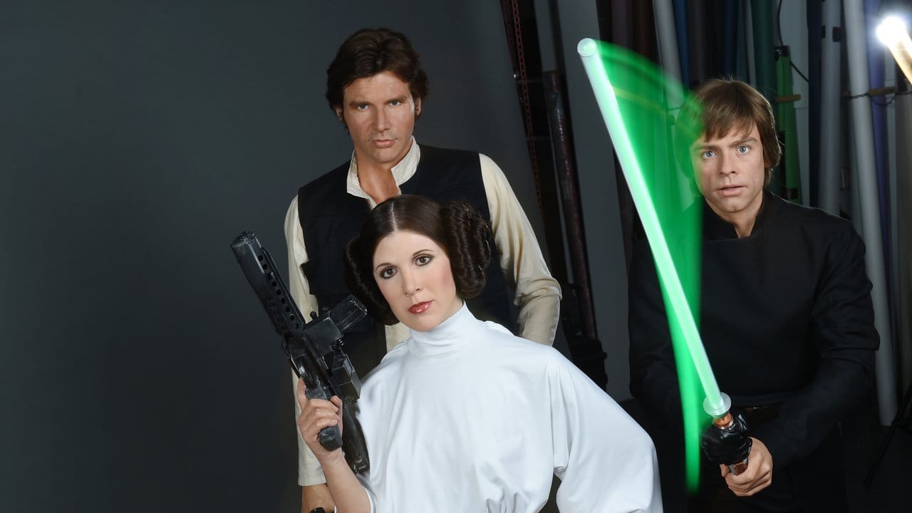 Die Wachsfiguren der "Star Wars"-Helden "Han Solo" (l-r), "Prinzessin Leia" und "Luke Skywalker" in London.