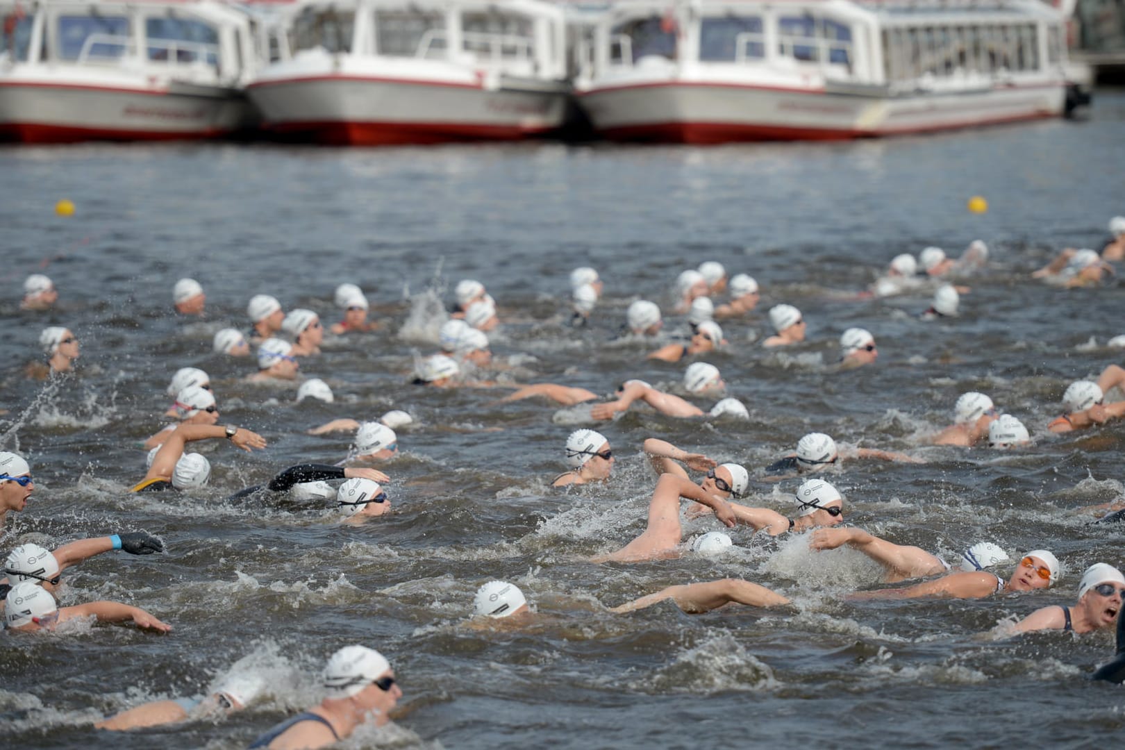 Schwimmer beim Triathlon in Hamburg.