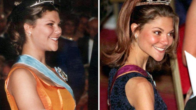 Kronprinzessin Victoria – links im April 1996, rechts im November 1997 mit deutlich dünneren Armen und einem schmaleren Gesicht.