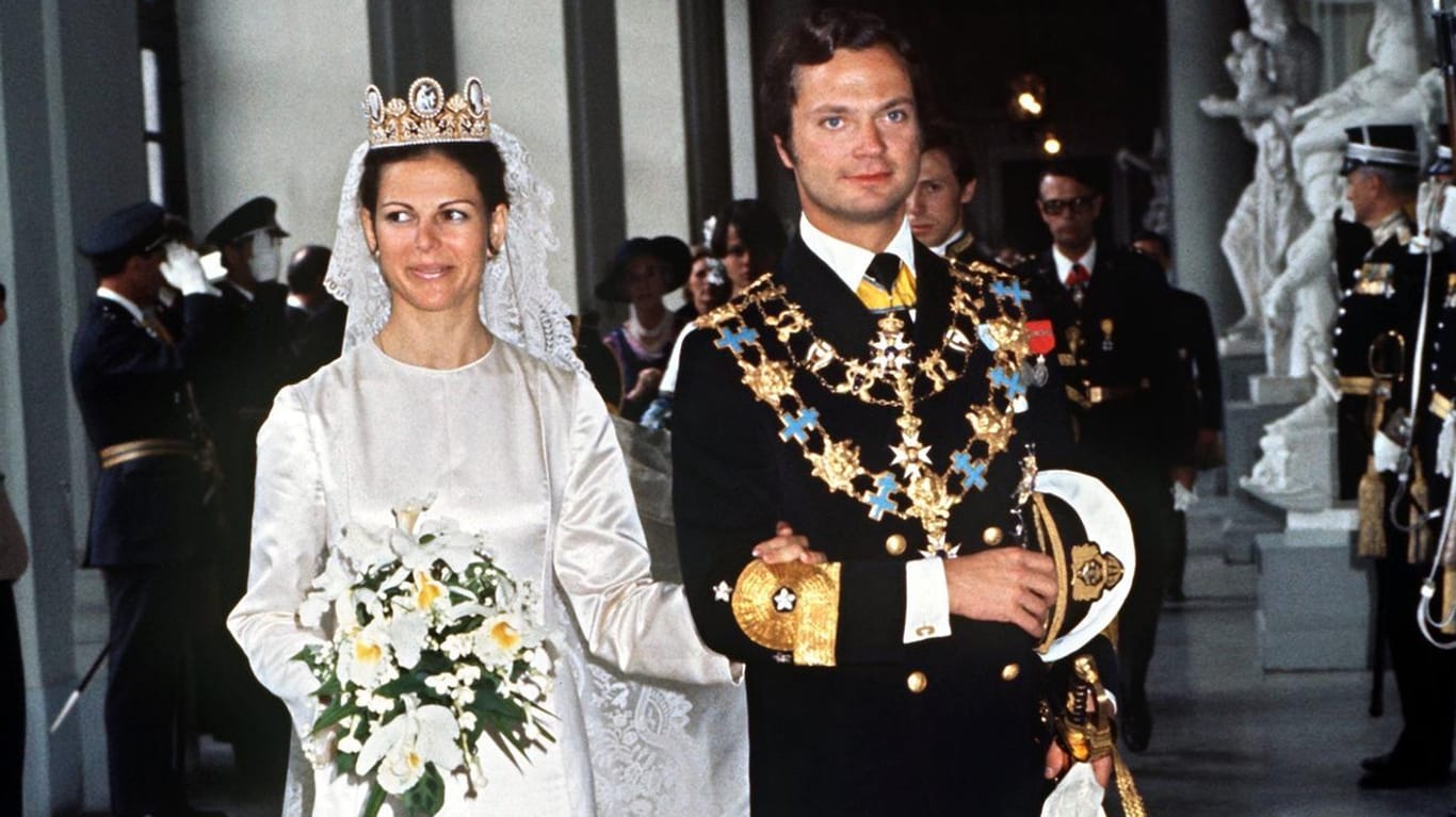 Die gebürtige Deutsche Silvia Sommerlath und der junge König Carl Gustaf von Schweden heirateten 1976.