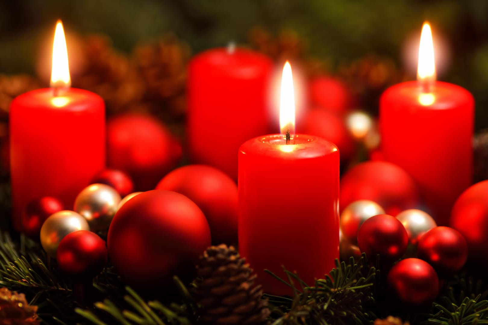 Advent wreath with 3 burning candles