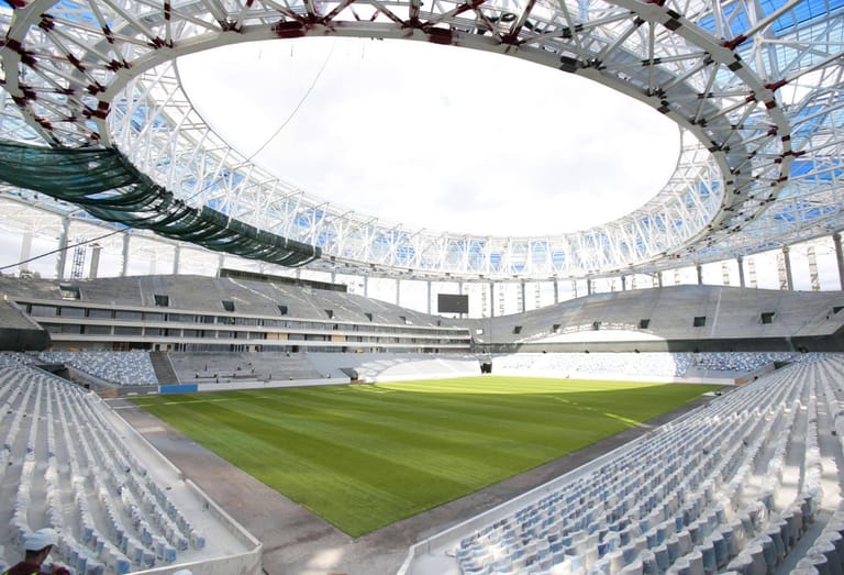 Stadion Nischni Nowgorod: Während der WM werden hier sechs Partien ausgetragen, bei denen jeweils ca. 45.000 Zuschauer beherbergt werden können.