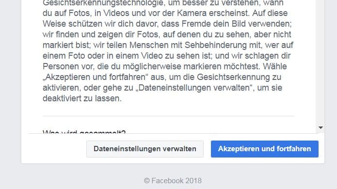 Gesichtserkennung aktivieren: So sieht die Umfrage von Facebook aus.