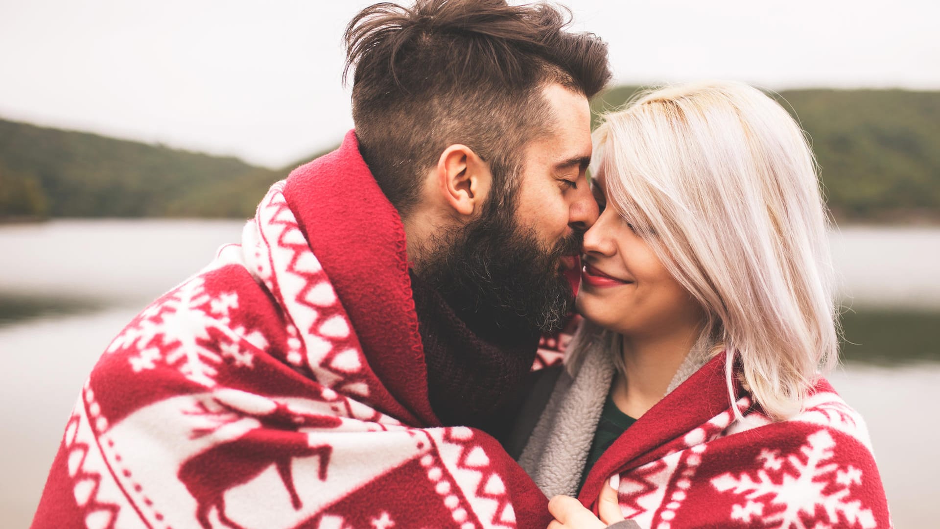 Couple outside under the blanket