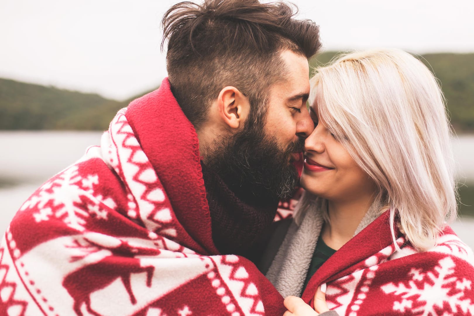 Couple outside under the blanket