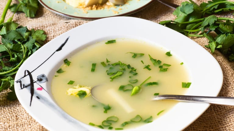 Spring asparagus soup with herbs.