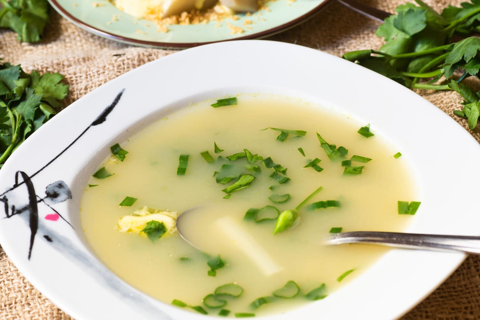 Spring asparagus soup with herbs.