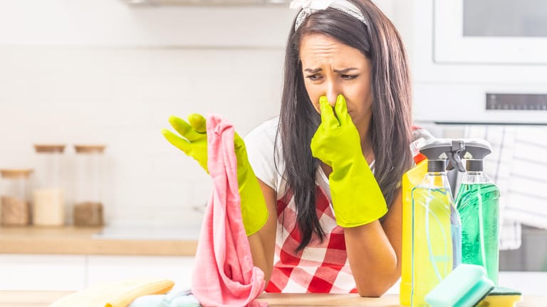 Putzlappen: Wenn Lappen und Schwämme unangenehm riechen, haben sich hierauf bereits zahlreiche, gesundheitsschädliche Bakterien ausgebreitet.