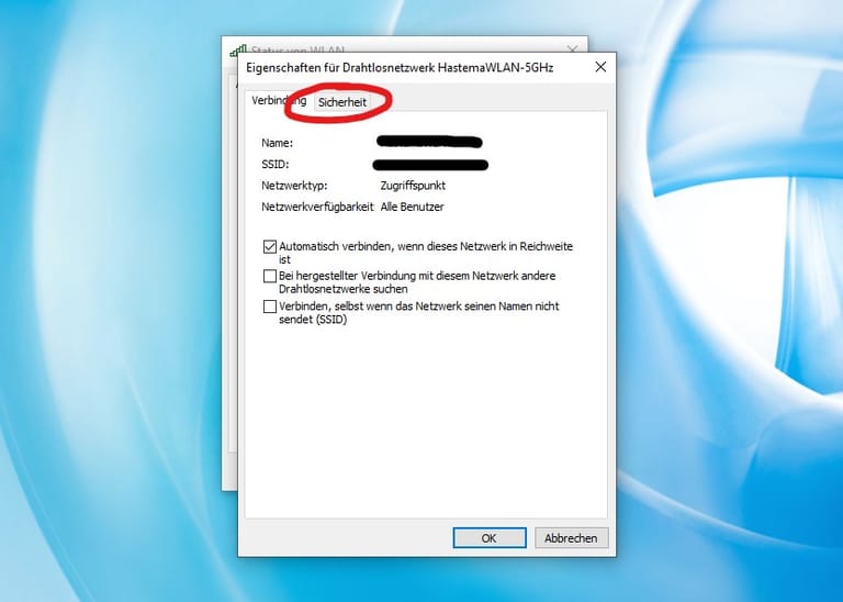 In dem neuen Dialogfenster müssen Sie in den Reiter "Sicherheit" wechseln.