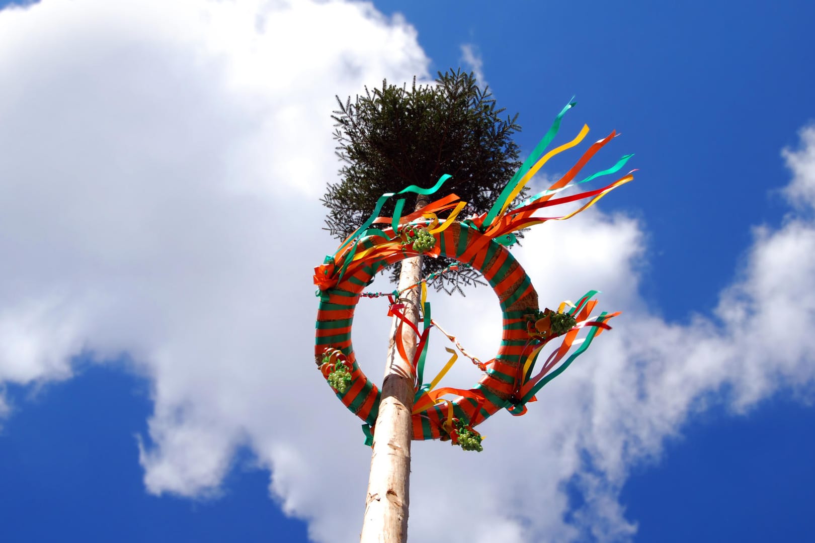 Maibaum: Bis heute wird der Baum vielerorts gemeinsam von der Dorfgemeinschaft aufgestellt und geschmückt.